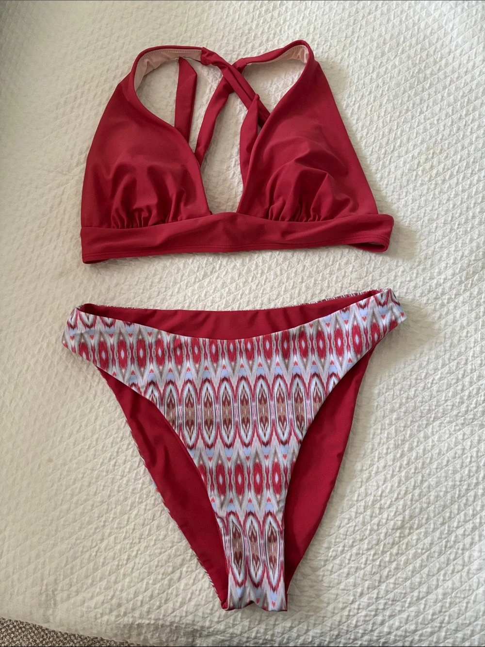 Coral red Strappy Bikini Set